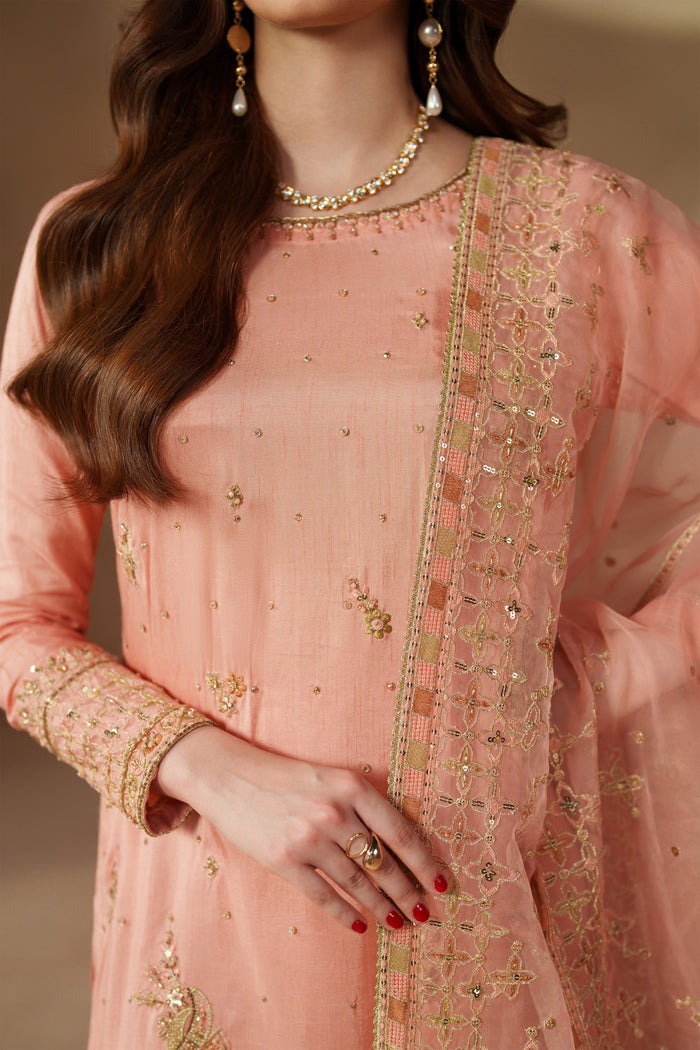 Close-up view of NAQSHI Jinan luxury pret dress showing fine embroidery on shirt front and sleeve with premium stitched finish