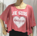 Joe Boxer Short Sleeve Crop Top "Je Suis American" Pink w/Heart, Junior's