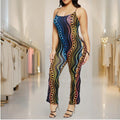 Jumpsuit Sleeveless Scoop Neck Black Chain Print Cut Out Side Straps