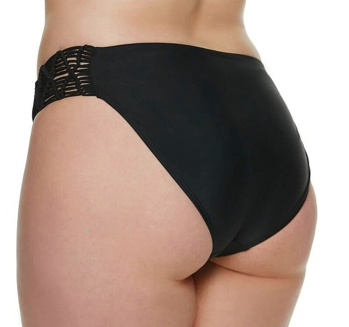 Juniors' Plus SO Macrame Side Hipster Bikini Bottom Black