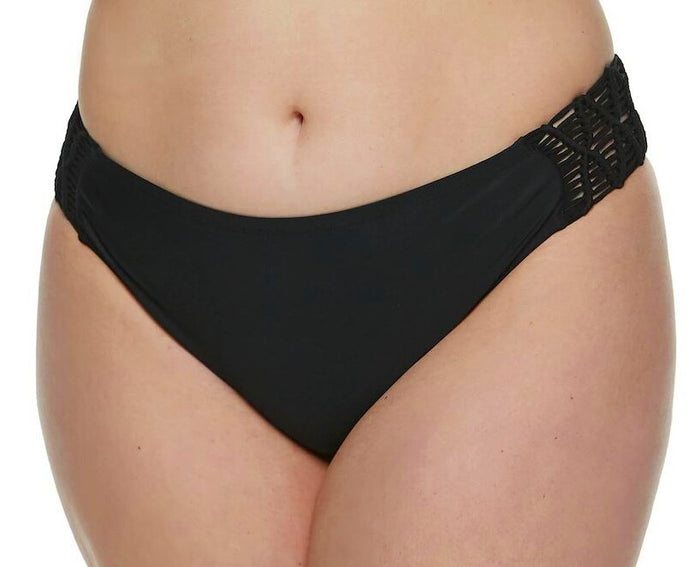 Juniors' Plus SO Macrame Side Hipster Bikini Bottom Black