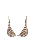 Front view of Kauai Top in Husk Geo showcasing triangle cups and thin adjustable tie straps on white background
