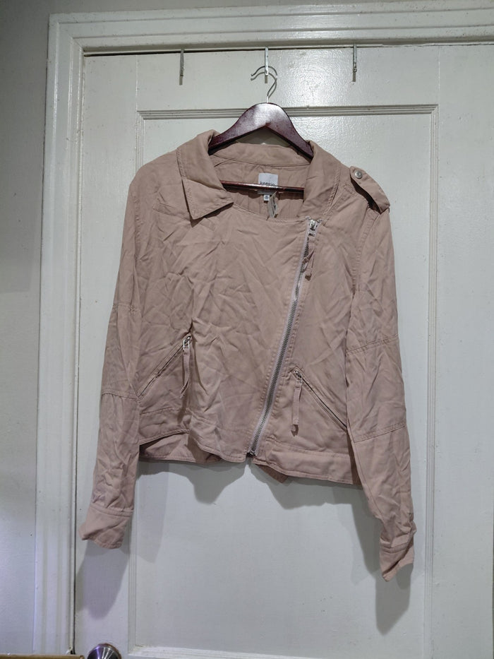 Kensie Jeans Denim Assymetrical Jacket in Pink