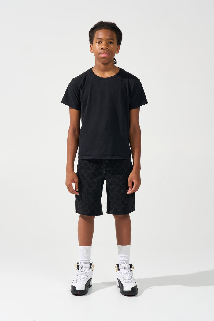 KIDS MONOGRAM Black Denim Shorts