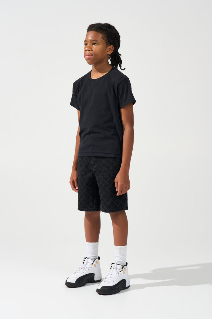 KIDS MONOGRAM Black Denim Shorts