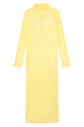 Front of Kokomo Kaftan, Meyer Cotton Voile, showing collar, center-front buttons, long sleeves and pocket detail on white background