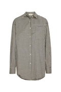 Front view of La Jolla Shirt in black gingham showcasing collar, center front buttons, chest pocket and long sleeves on white background