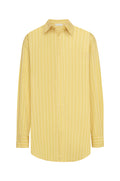 Front view of La Jolla Shirt in Meyer Stripe with collar, front buttons, chest pocket and long sleeves on white background