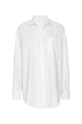 Front view of La Jolla Shirt in white showcasing collar, chest pocket, center front buttons and long sleeves on plain white background