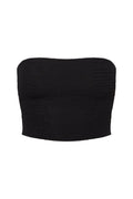 Front view of Laguna Top black crinkle bandeau showing smocked crinkle texture on white background