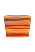 Front view of Laguna Top in Sardinia Stripe showcasing multicolor horizontal stripe knit and crinkle texture on white background