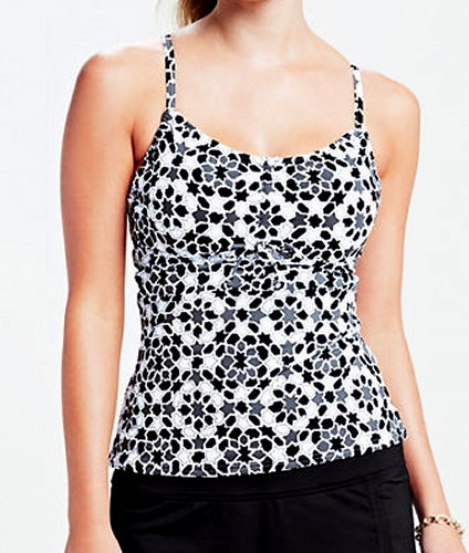 Lands' END Beach Living Black Mosaic Adjustable UW Tankini TOP