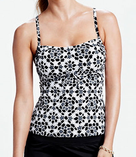 Lands' END Beach Living Black Mosaic Adjustable UW Tankini TOP