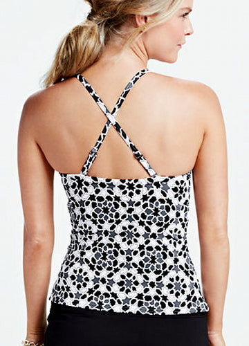 Lands' END Beach Living Black Mosaic Adjustable UW Tankini TOP