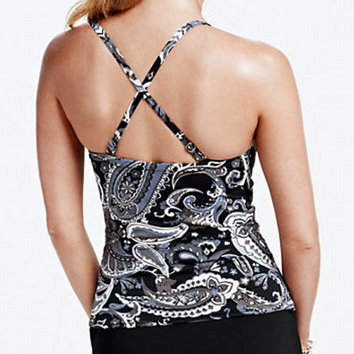 Lands' END Beach Living Black Paisley Adjustable UW Tankini TOP