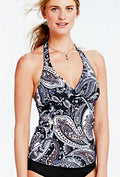 Lands' END Beach Living Black Paisley V-Neck Halter Tankini TOP