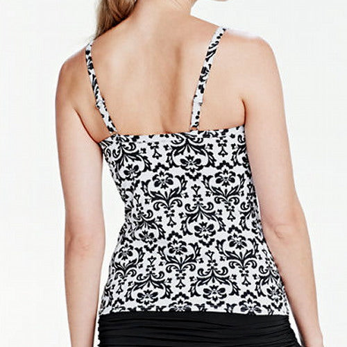 Lands' END Beach Living Black Tapestry Shirred UW Tankini TOP