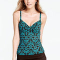 Lands' END Beach Living Brown DOT Tapestry Shirred UW Tankini TOP