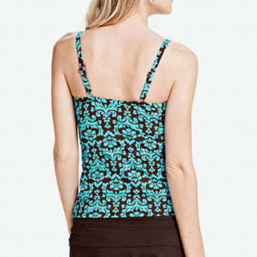 Lands' END Beach Living Brown DOT Tapestry Shirred UW Tankini TOP