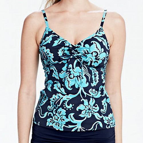 Lands' END Beach Living Deep SEA Hibiscus Adjustable UW Tankini TOP