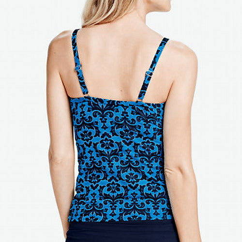 Lands END Beach Living Deep SEA Tapestry Shirred UW Tankini TOP