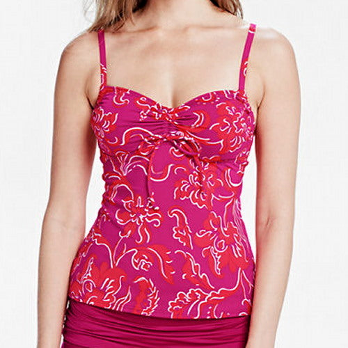 Lands' END Beach Living Pink Hibiscus Adjustable UW Tankini TOP