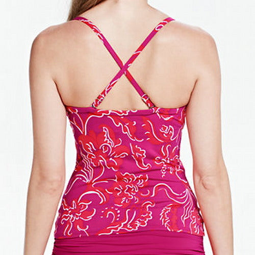 Lands' END Beach Living Pink Hibiscus Adjustable UW Tankini TOP