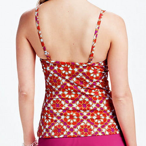 Lands' END Beach Living Pink Mosaic Adjustable UW Tankini TOP