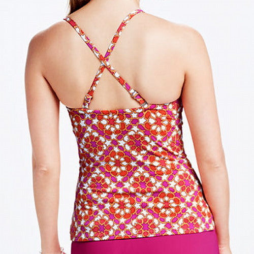 Lands' END Beach Living Pink Mosaic Adjustable UW Tankini TOP
