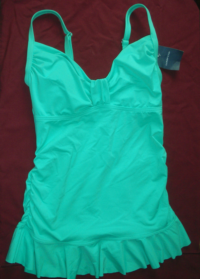 Lands' END Ruffled Ruched Sweetheart UW Tankini TOP Jewel Green