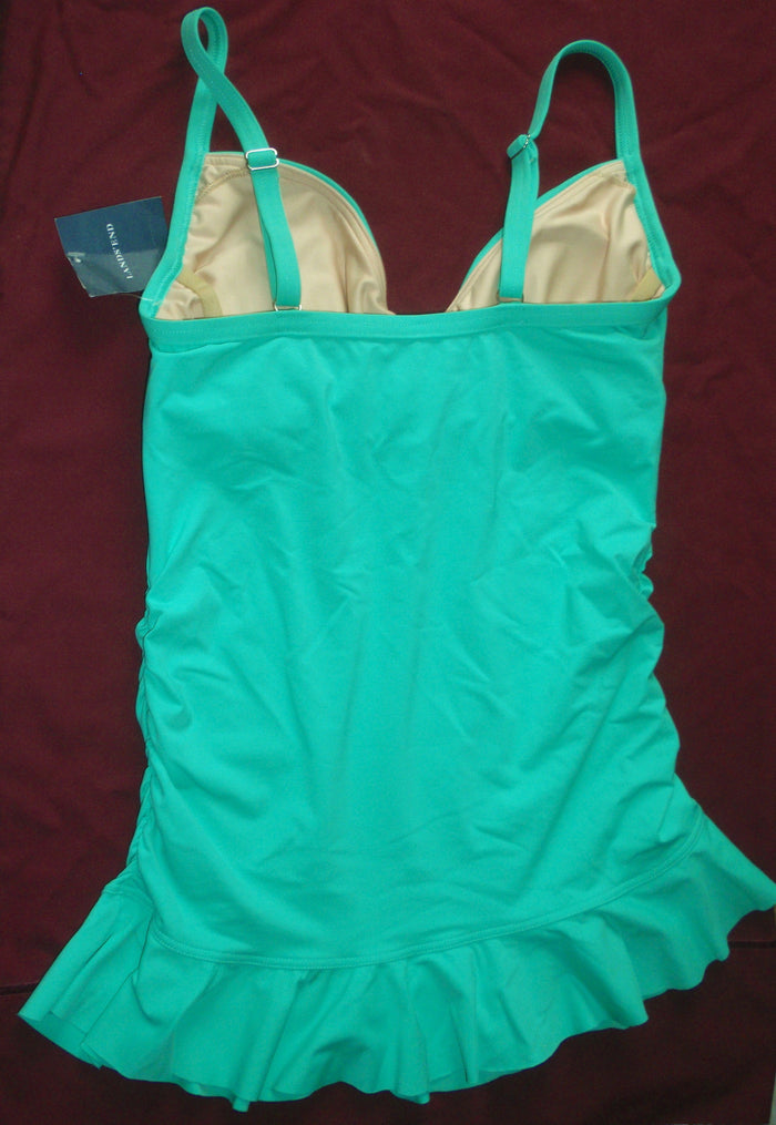 Lands' END Ruffled Ruched Sweetheart UW Tankini TOP Jewel Green