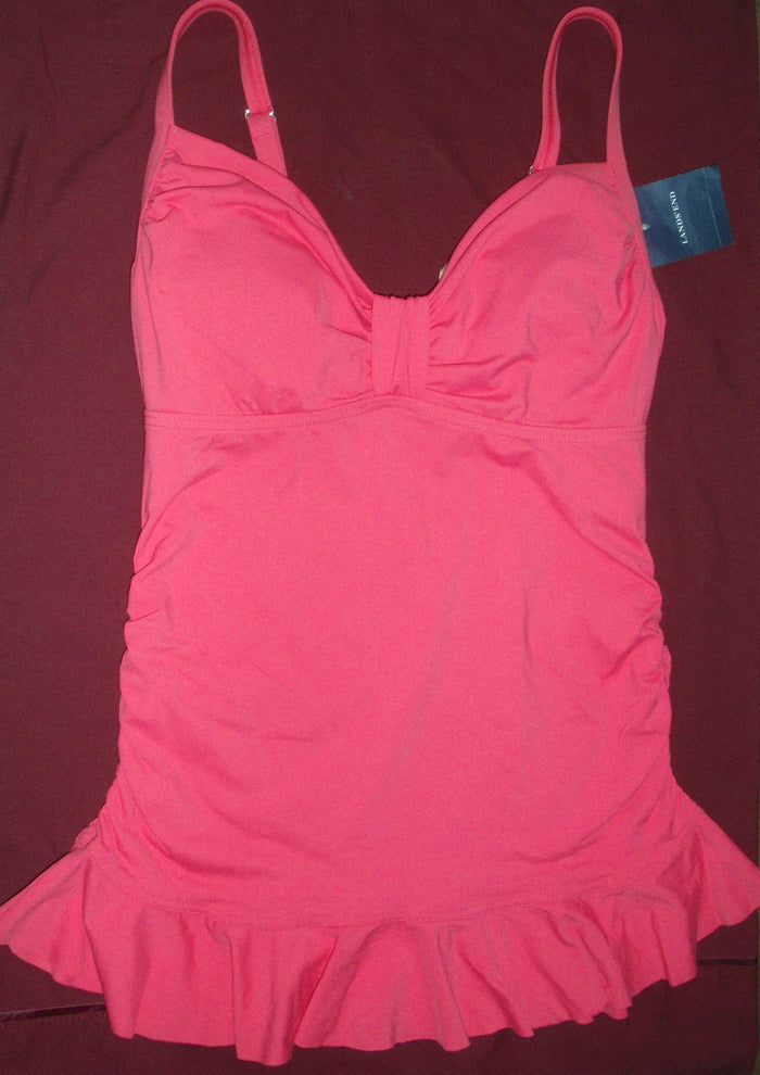 Lands END Ruffled Ruched Sweetheart UW Tankini TOP Petunia Rose
