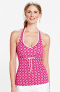 Lands' END Sport V-Neck Halter Tankini TOP Bright Pink Batik