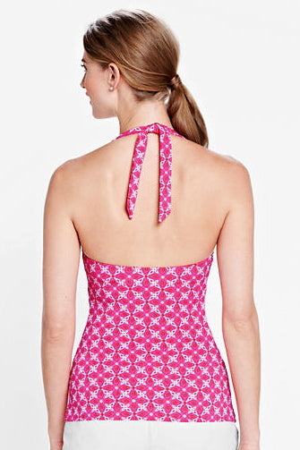 Lands' END Sport V-Neck Halter Tankini TOP Bright Pink Batik