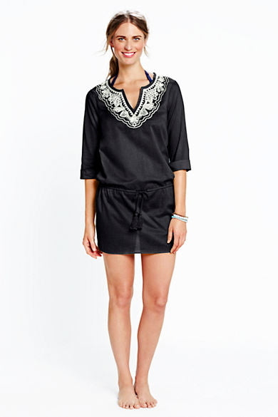 Lands' END sz XS 2-4 Cotton Lawn Embroidered Swimsuit Cover-UP Black