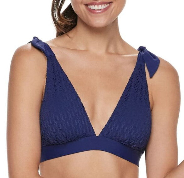 Large Apt. 9 TIE-Shoulder Crochet Lace Bralette Bikini TOP Midnight Blue