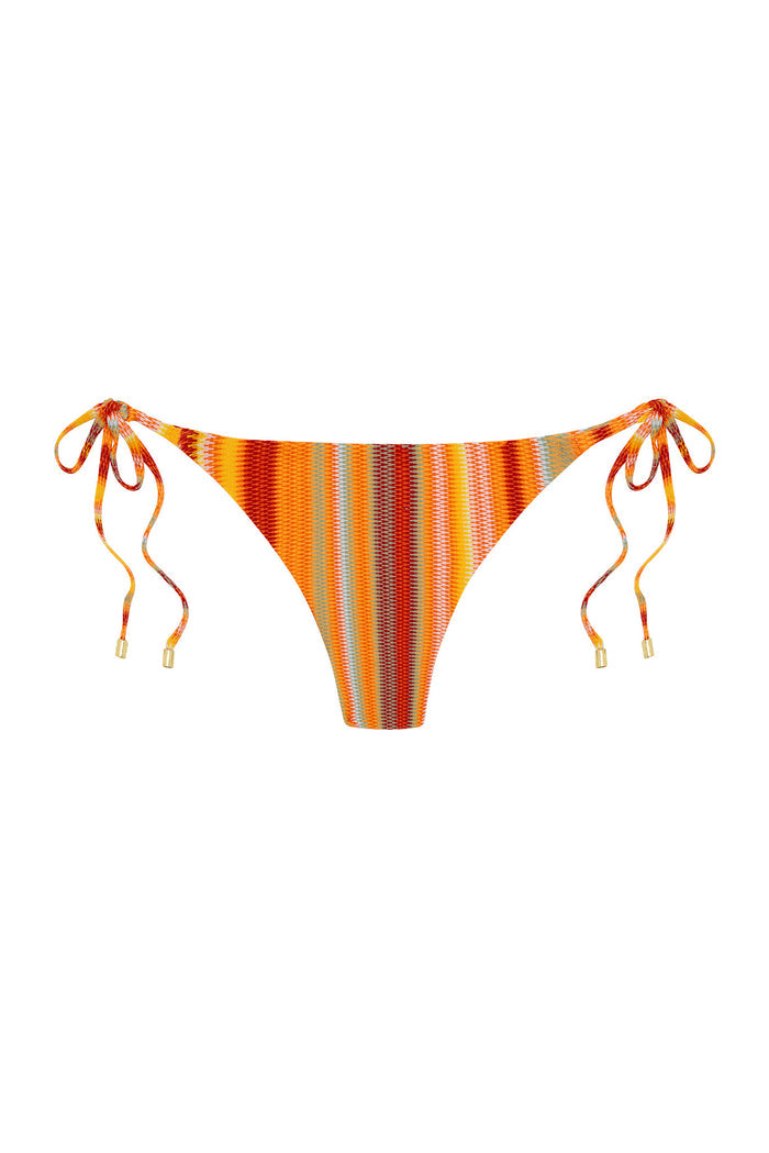 Front view of Le Marais Bottom in Sardinia Stripe showcasing side ties and textured striped knit on white background