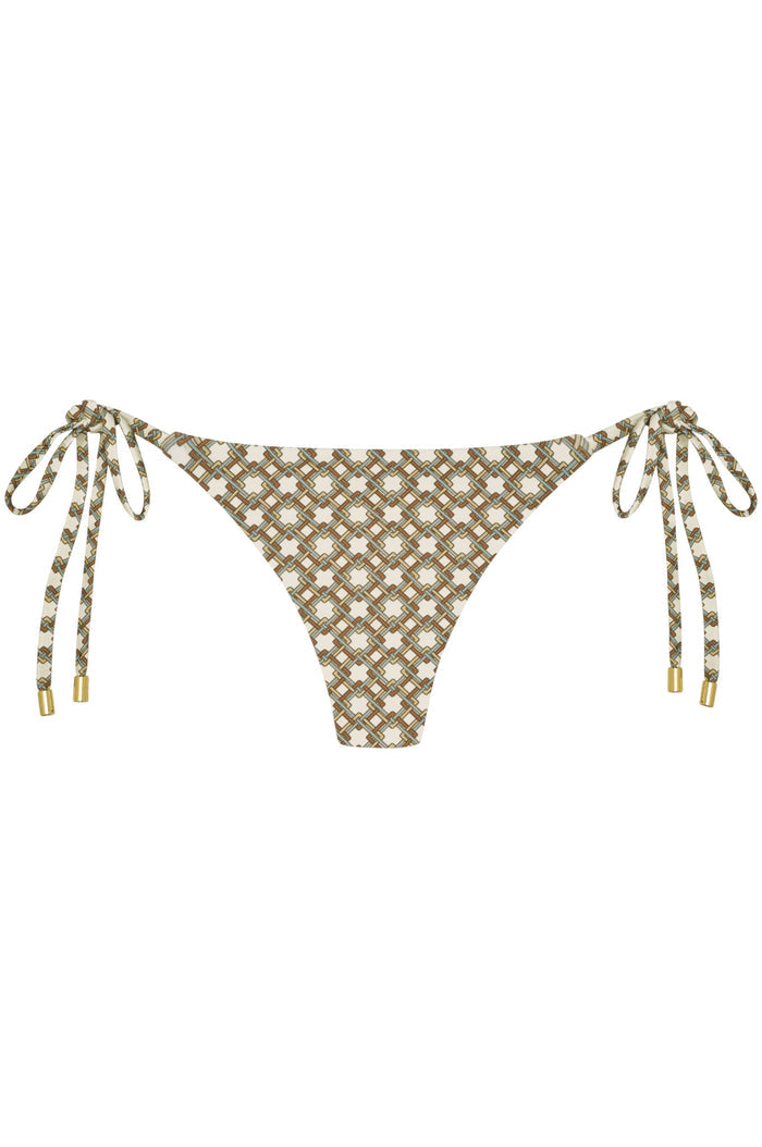 Front view of Le Marais Bottom in Tile Geo showcasing low-rise tie-side design with white background