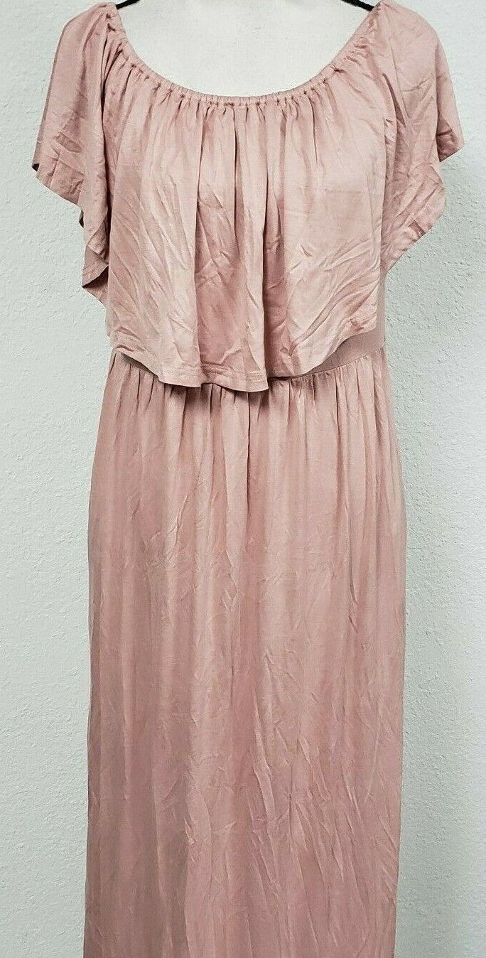 Lilbetter Womens Off The Shoulder Ruffle Party Side Split Beach Maxi,DustyPink