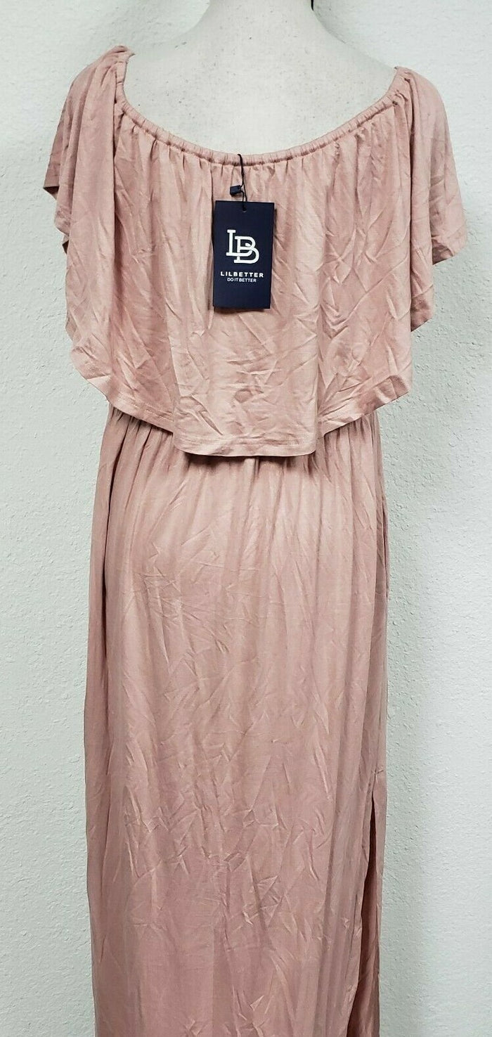 Lilbetter Womens Off The Shoulder Ruffle Party Side Split Beach Maxi,DustyPink