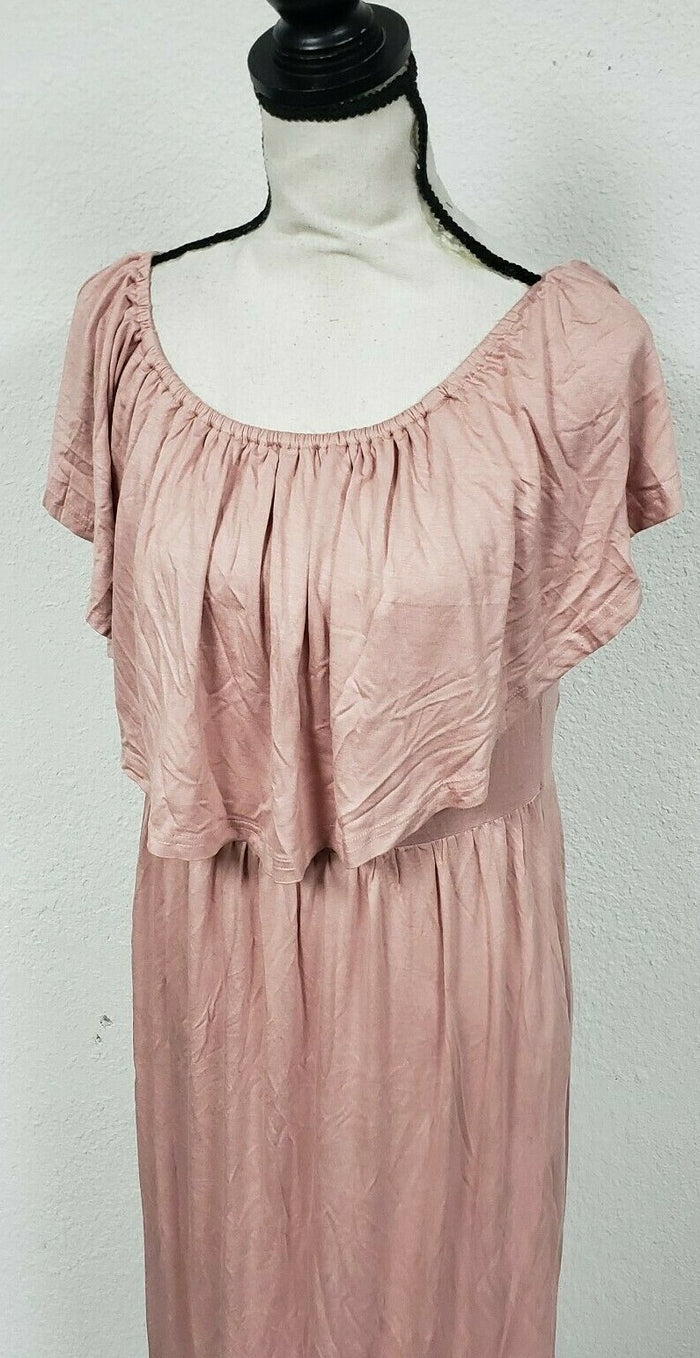 Lilbetter Womens Off The Shoulder Ruffle Party Side Split Beach Maxi,DustyPink