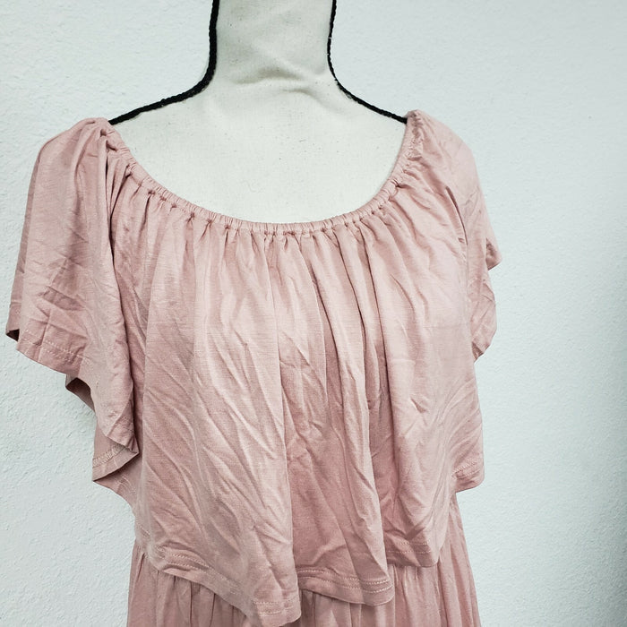 Lilbetter Womens Off The Shoulder Ruffle Party Side Split Beach Maxi,DustyPink