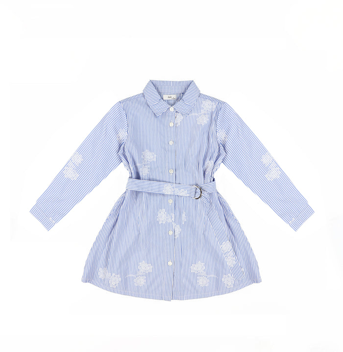 LONG SLEEVES STRIPE FLORAL SHIRT DRESS
