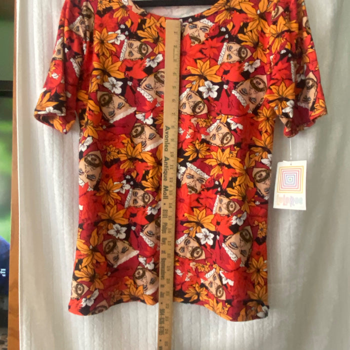 Lularoe Gigi Large Santa Claus Shirt Top Christmas Stretch Holiday Eclectic