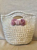 M & G Bertini Italy Wool Knit Tote Bag – Designer Handbag with Bow & Acrylic Detail