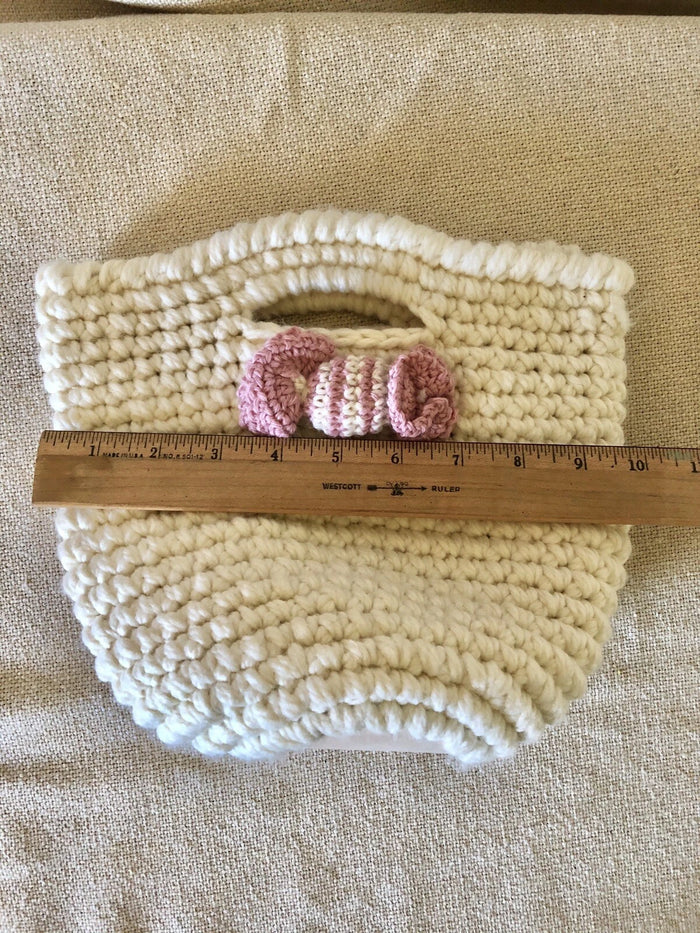 M & G Bertini Italy Wool Knit Tote Bag – Designer Handbag with Bow & Acrylic Detail