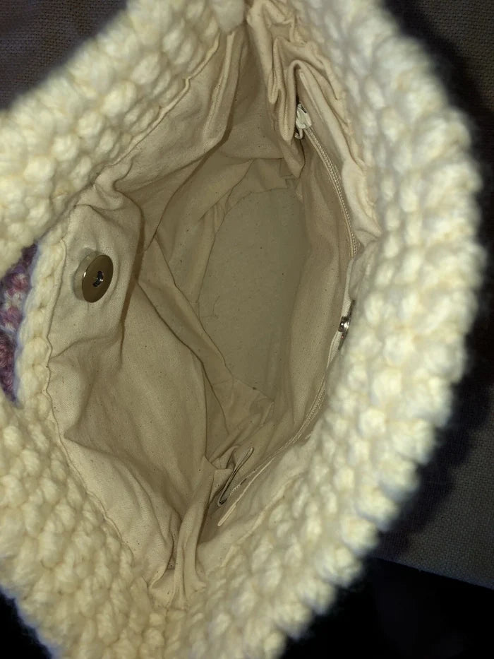 M & G Bertini Italy Wool Knit Tote Bag – Designer Handbag with Bow & Acrylic Detail