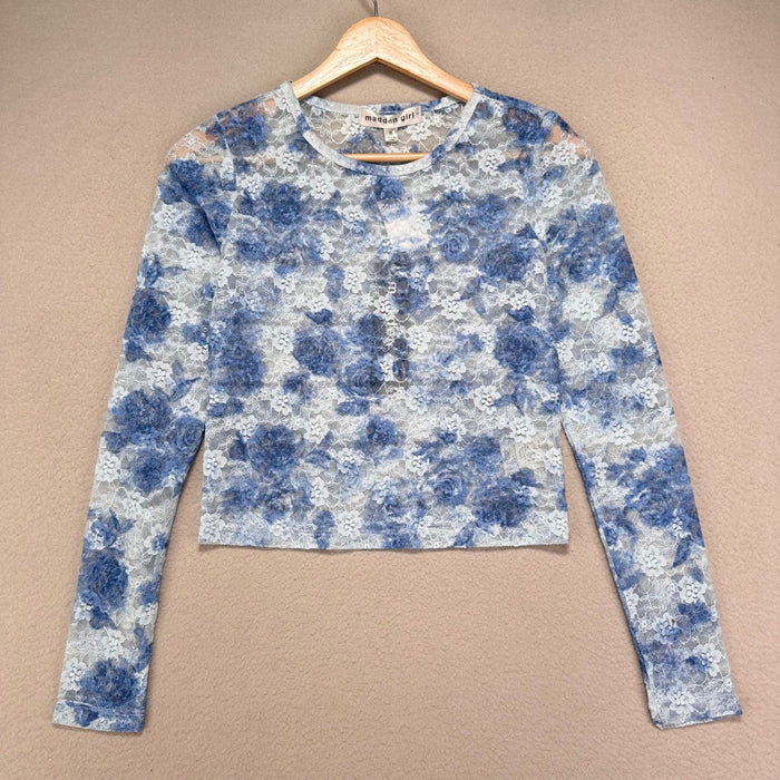 Madden Girl Lace Shirt Womens S Blue Undershirt Rave Festival Party Y2K