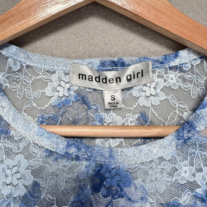 Madden Girl Lace Shirt Womens S Blue Undershirt Rave Festival Party Y2K