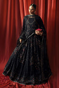 NAQSHI Mah Afroz black maxi with stylized neckline, adda embroidery, sequin panels and raw silk trousers